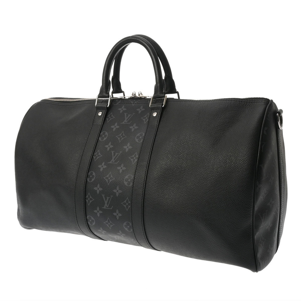 Louis Vuitton Taiga Black Black Canvas Bandoulire Eclipse Monogram Keepall Black
